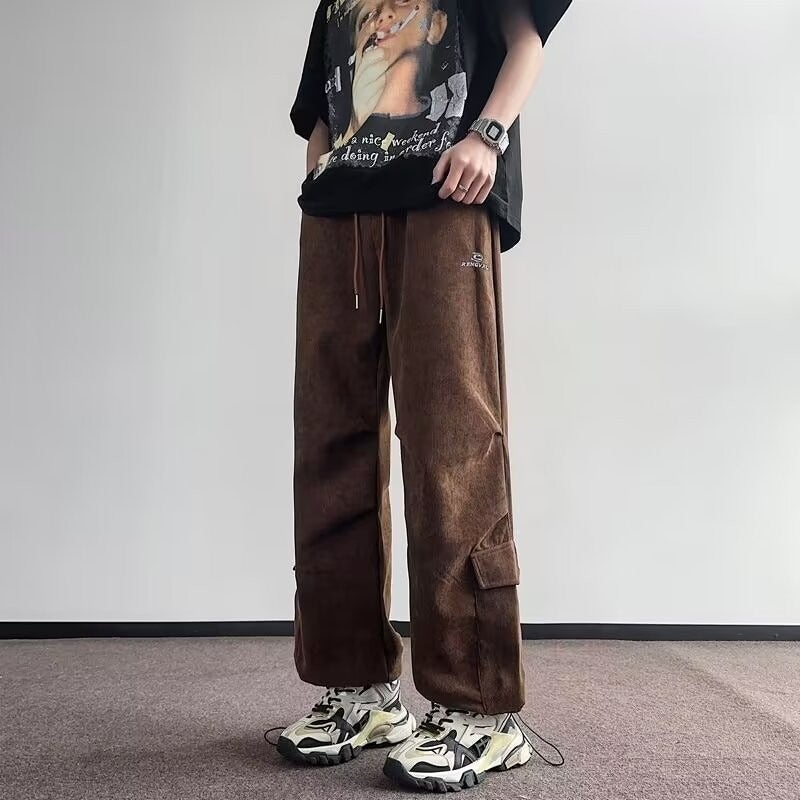Japanese Style Retro Overalls For Men And Women In Spring Heavy Corduroy Pants High Street Trendy Casual Loose Wide Leg Trousers - Image 3
